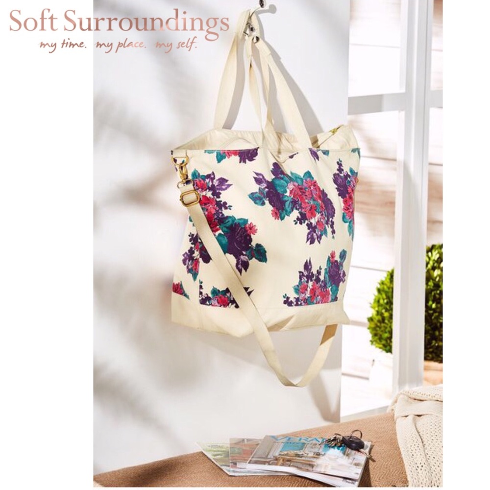 Soft Surroundings Canvas Bag: Purple Floral